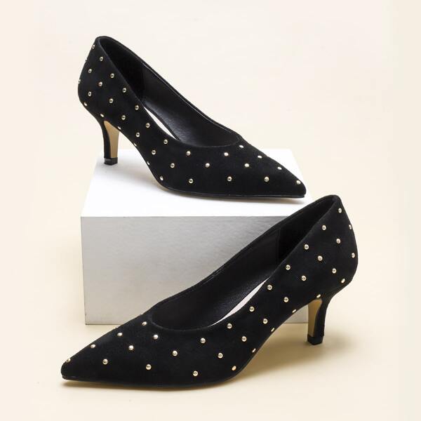 

Studded Decor High Heeled Court Pumps, Black