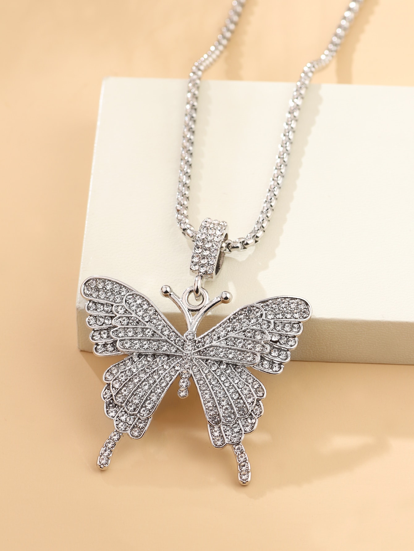 Rhinestone Decor Butterfly Charm Necklace thumbnail