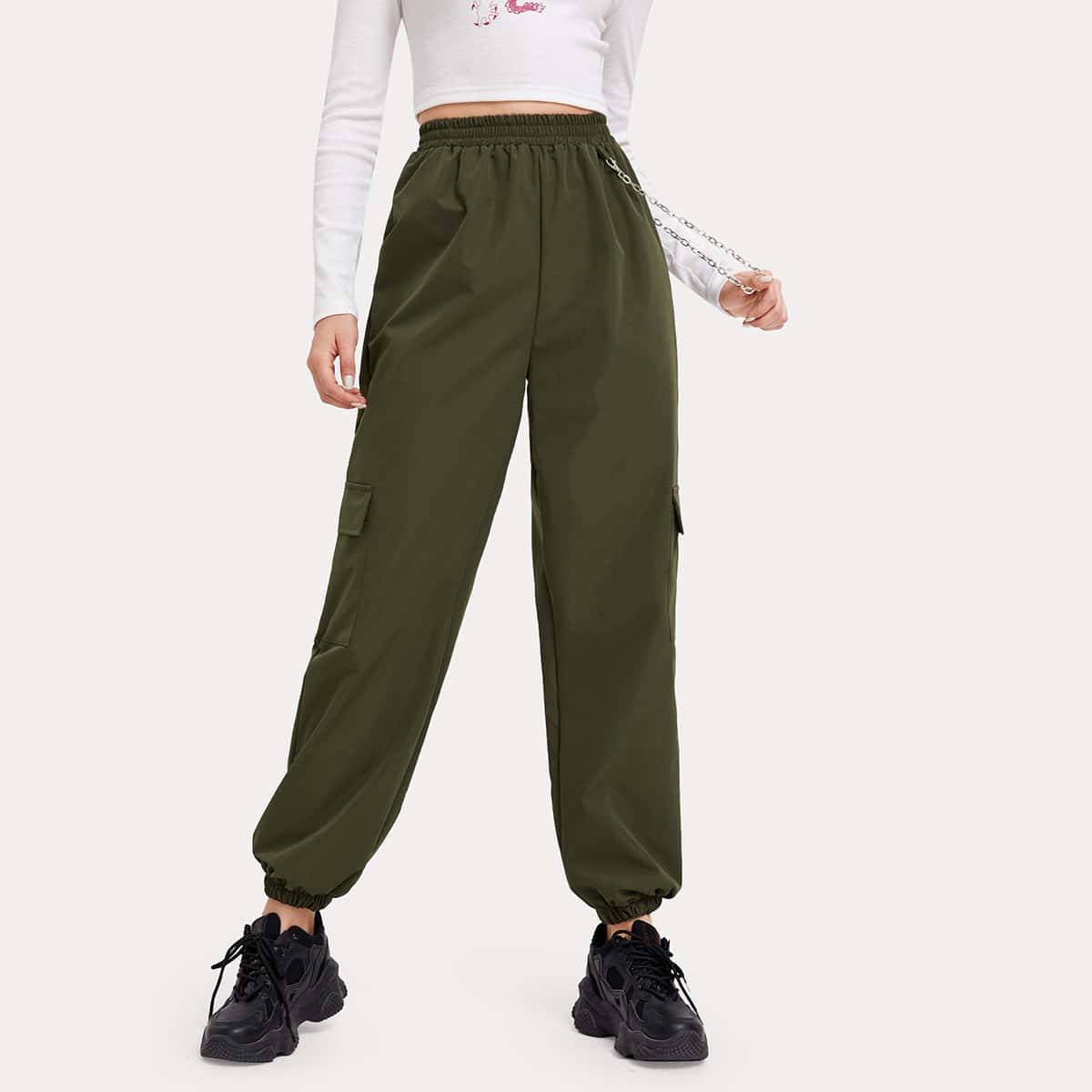 

Solid Chain Cargo Pants, Army green