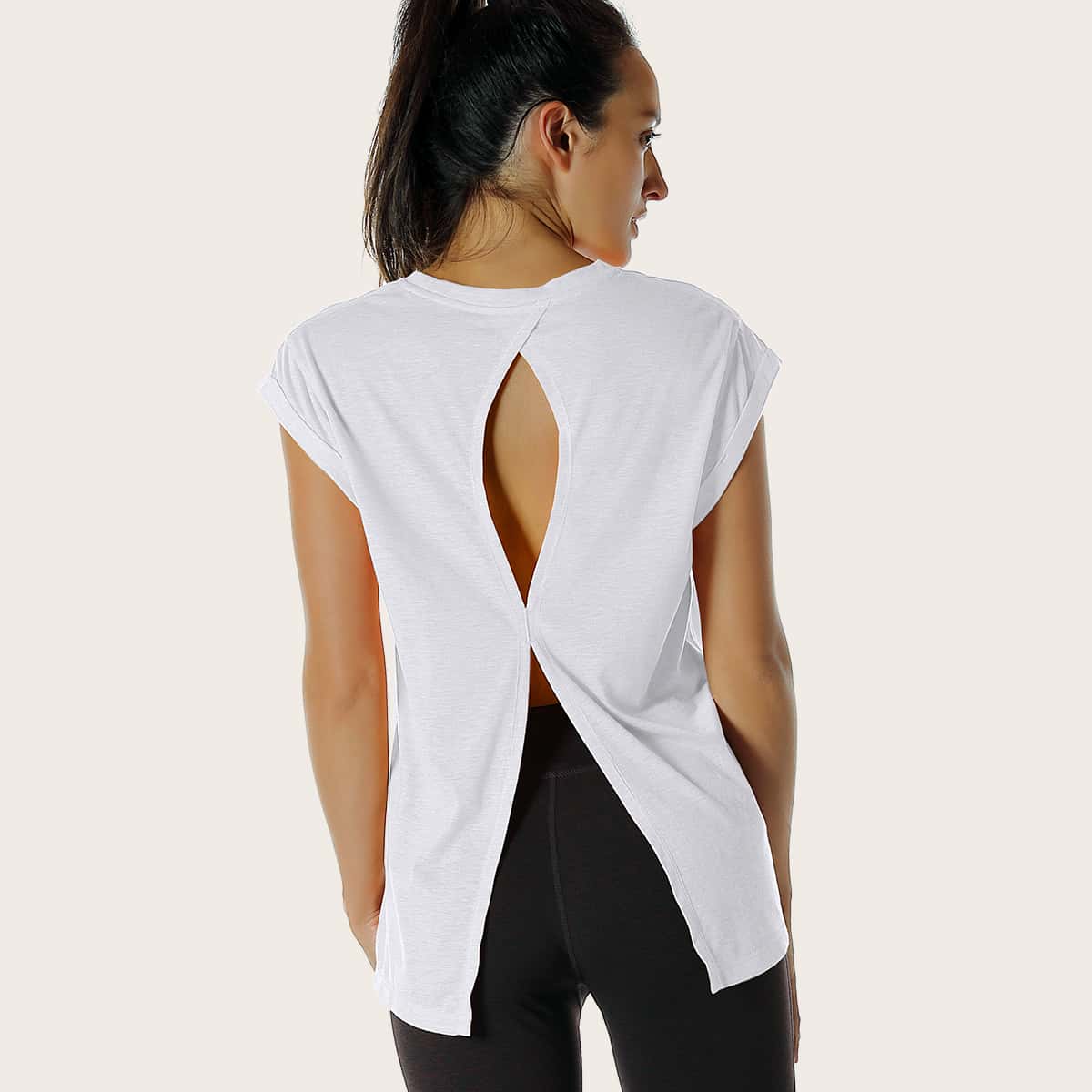 

Cut-out Tie Back Batwing Sleeve Sports Tee, White