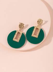 Round & Geometric Charm Drop Earrings - Green - View 3