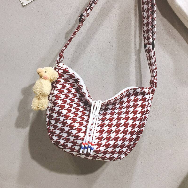 

Houndstooth Crossbody Bag, Red