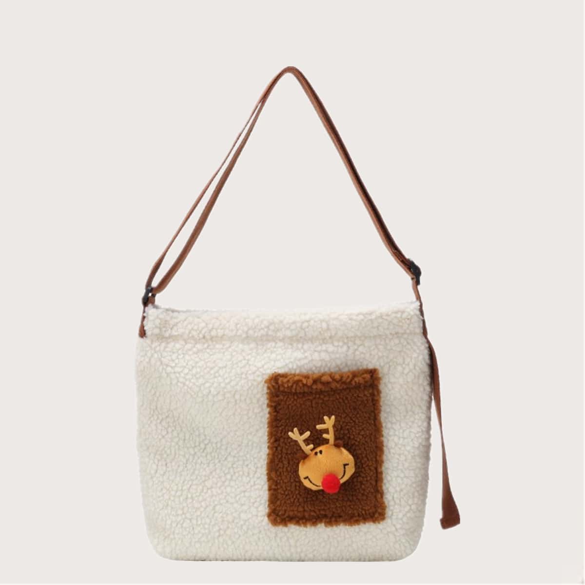 

Christmas Cartoon Deer Teddy Bag, White