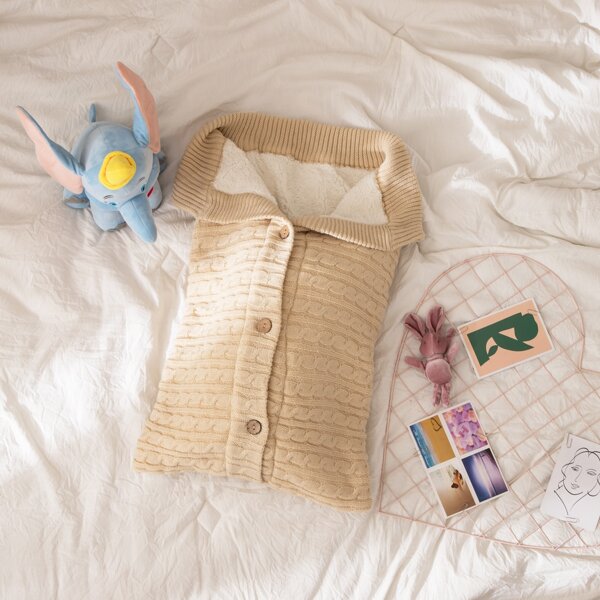 

Kids Plain Knitted Blanket, Apricot