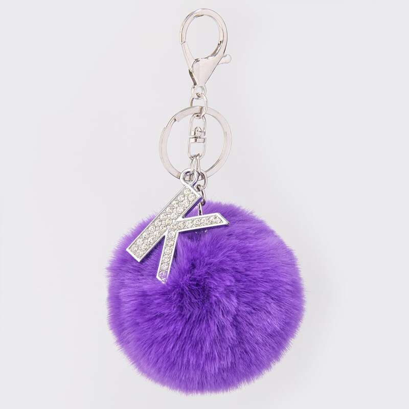 

Pom Pom & Letter Charm Keychain, Purple