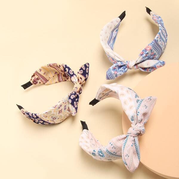 

3pcs Flower Pattern Bow Decor Hair Hoop, Multicolor