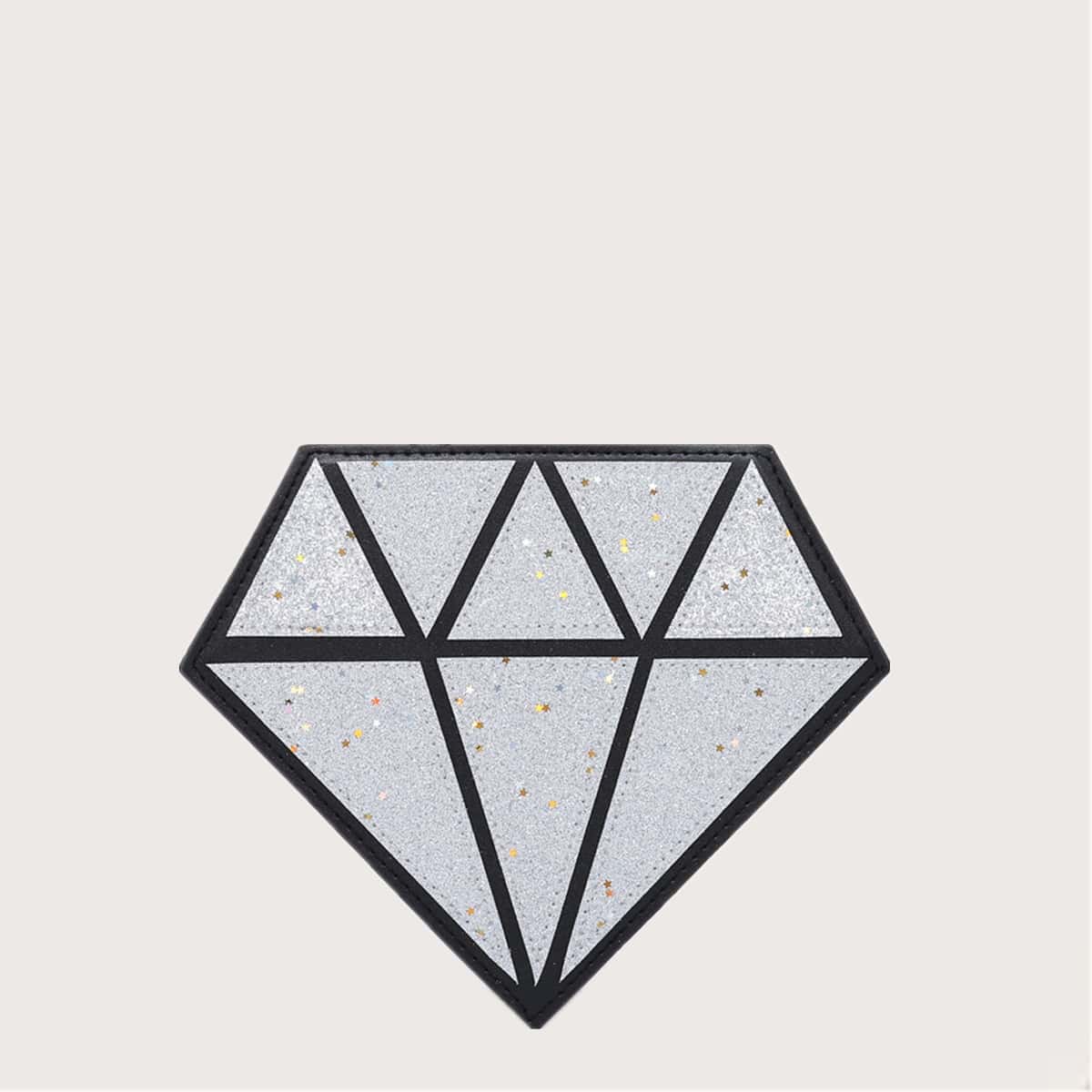 

Geometric Diamond Glitter Chain Bag, Silver