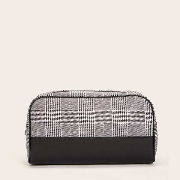 

Plaid Colorblock Makeup Bag, Grey