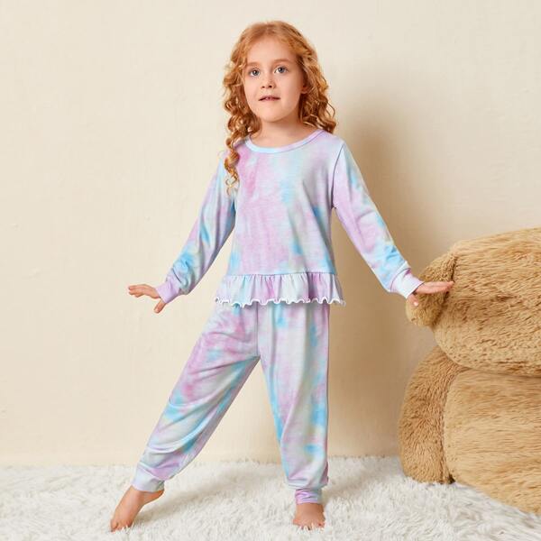 

Toddler Girls Tie Dye Lettuce Trimed PJ Set, Multicolor
