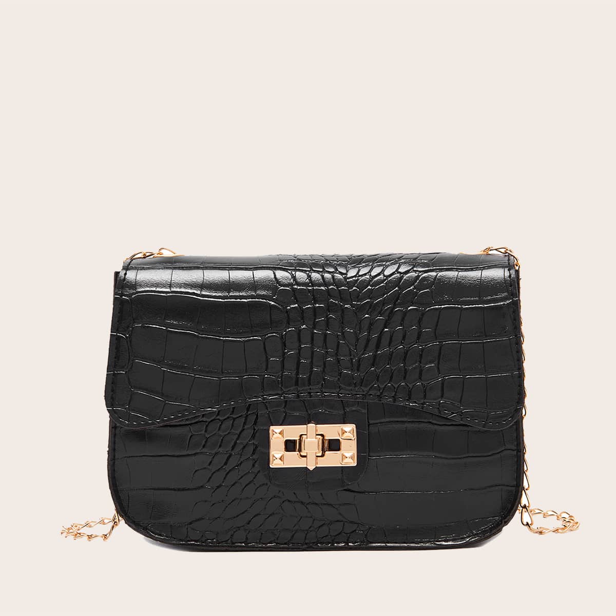 

Croc Effect Chain Bag, Black