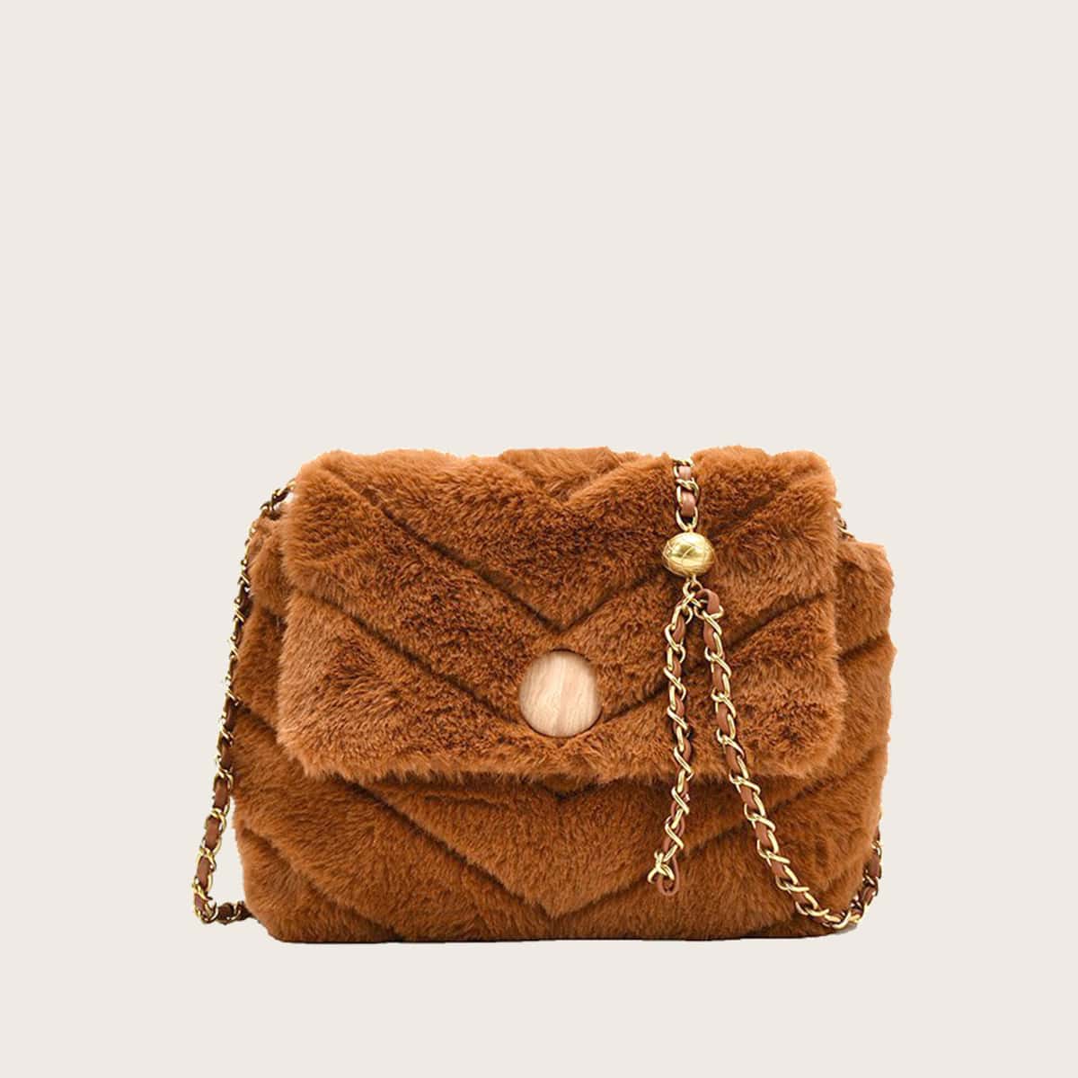 

Faux Fur Fluffy Chevron Bag, Brown