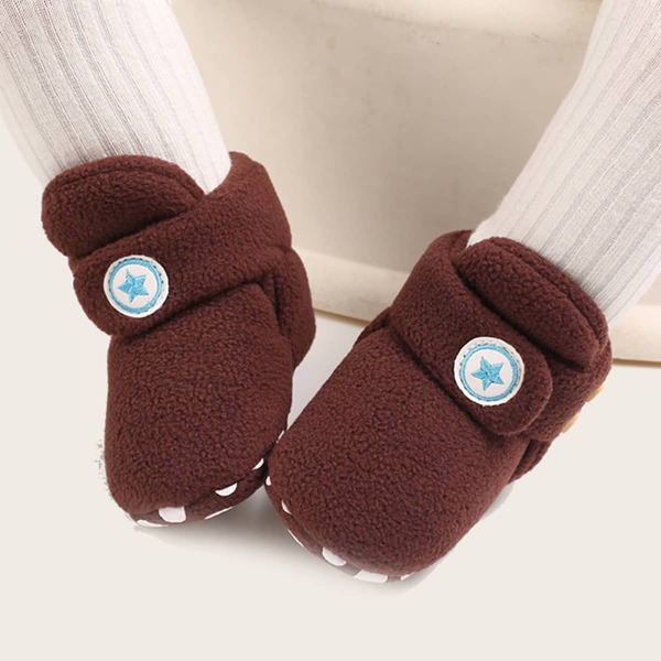 

Baby Boy Button Decor Velcro Strap Warm Boots, Coffee brown