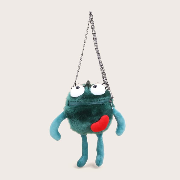 

Cartoon Shaped Fluffy Crossbody Bag, Green