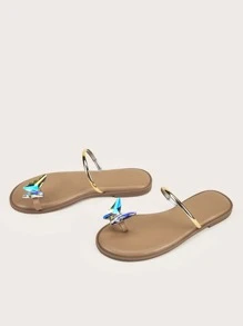 蝴蝶裝飾套趾涼拖 - 棕色 - 查看 2
