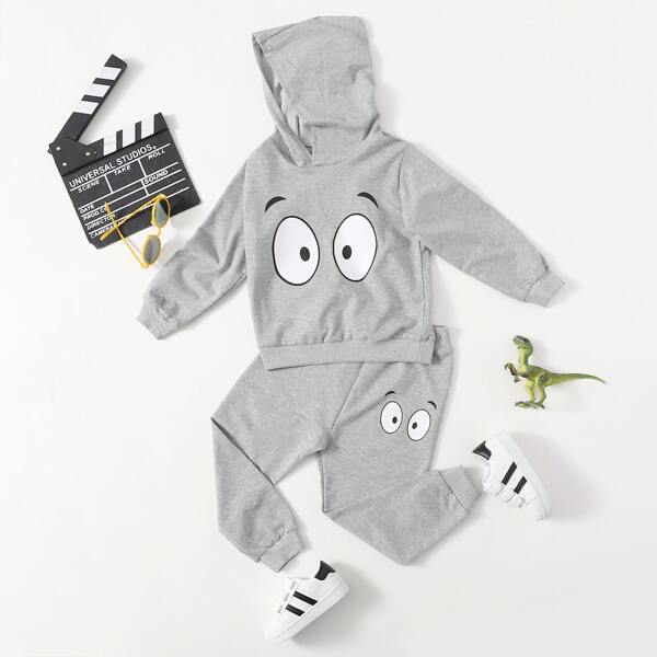 

Toddler Boys Cartoon Graphic Hoodie & Sweatpants, Light grey