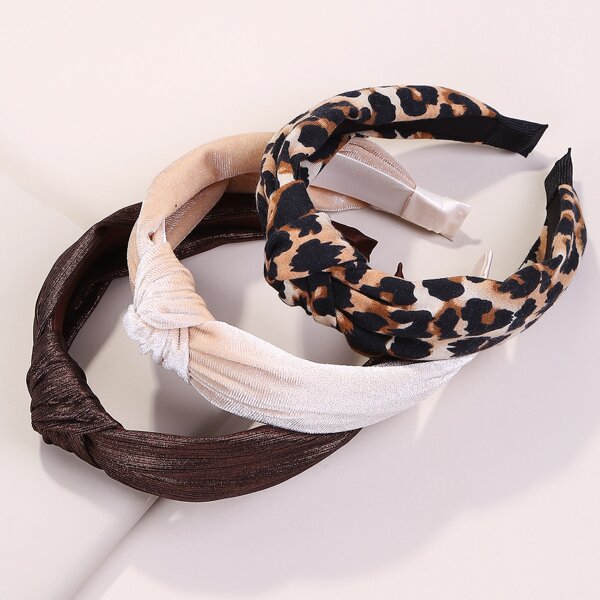 

3pcs Leopard Pattern Hair Hoop, Multicolor