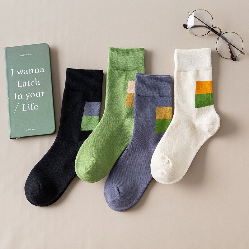 

4pairs Colorblock Crew Socks, Multicolor