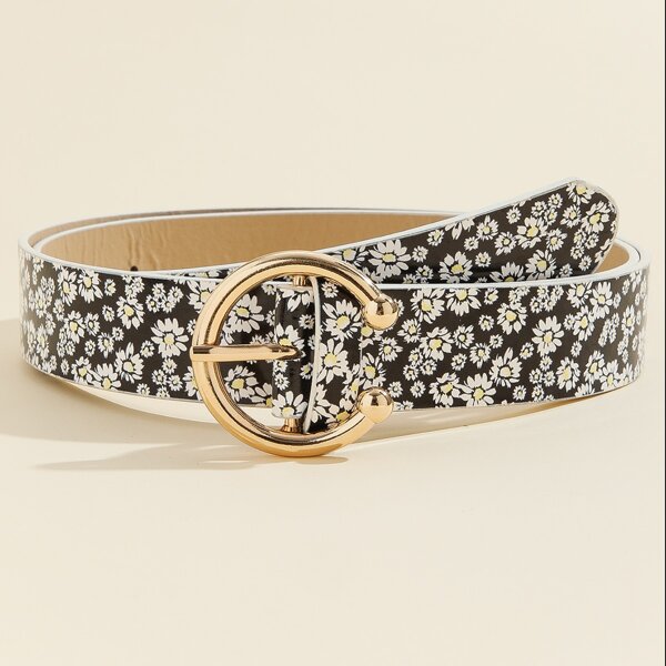 

Flower Pattern Metal Buckle Belt, Multicolor
