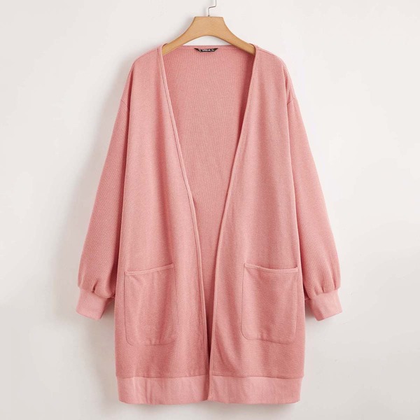 

Plus Pocket Front Open Placket Cardigan, Dusty pink