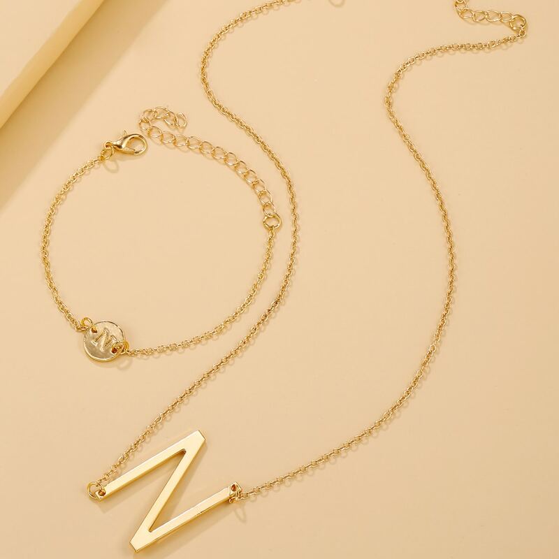 Letter Charm Necklace & Bracelet, Gold