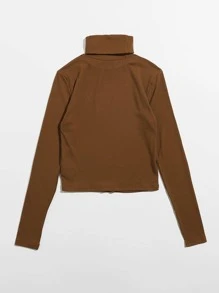 SHEIN Unity 漏斗領羅紋針織t恤 - 棕色 - 查看 2