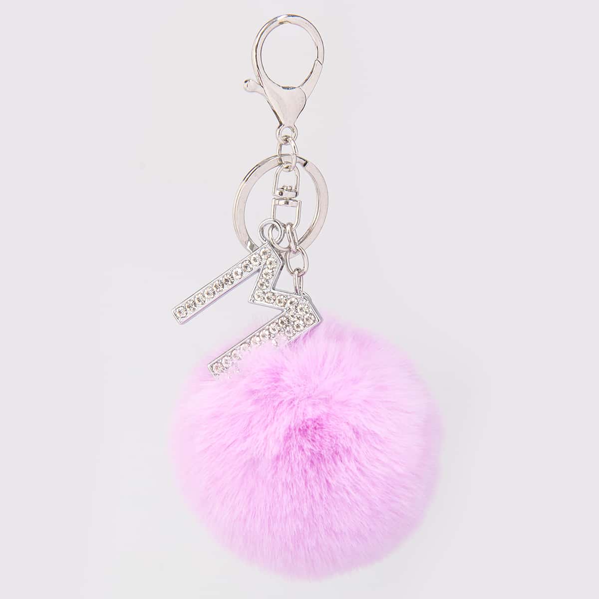 

Pom Pom & Letter Charm Keychain, Mauve purple