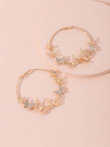 Pendientes de aro con mariposa - Amarillo Oro - Ver 2