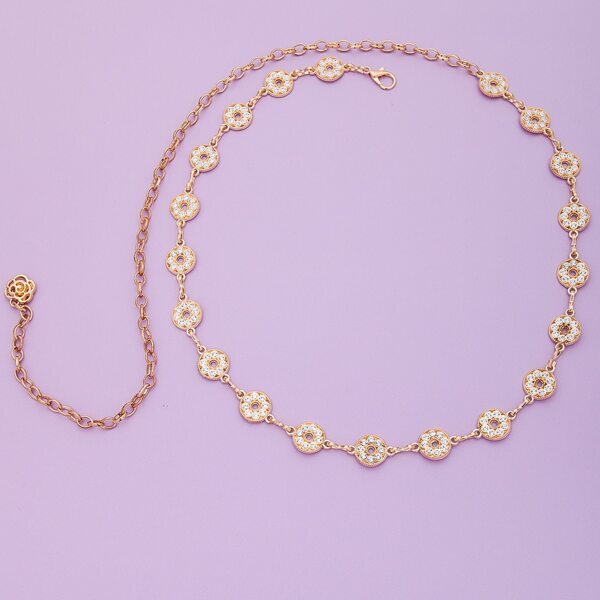 

Rhinestone Round Decor Waist Chain, Gold