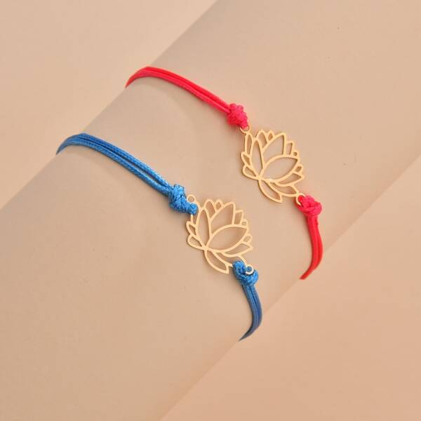 

2pcs Flower Decor Bracelet, Multicolor