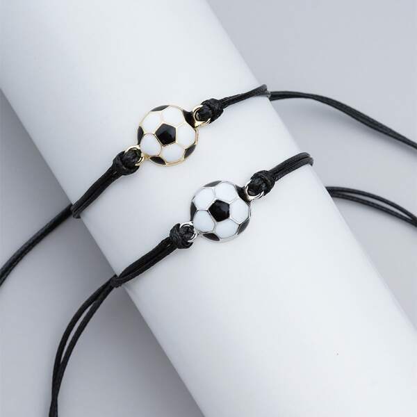 

2pcs Men Football Decor Bracelet, Multicolor