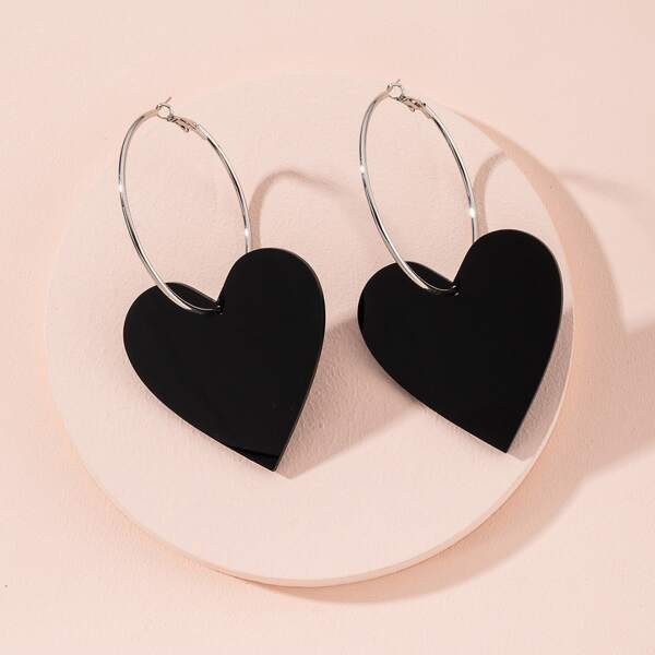 

Heart Charm Drop Earrings, Black