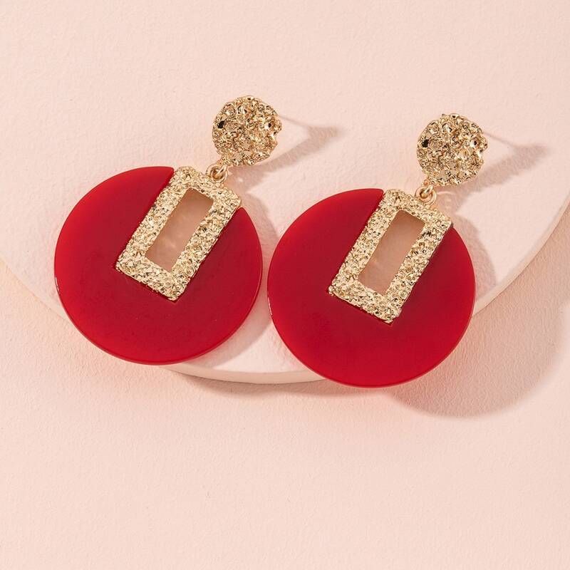

Round & Geometric Charm Drop Earrings, Red