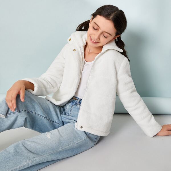 

Girls Zip Up Teddy Jacket, White