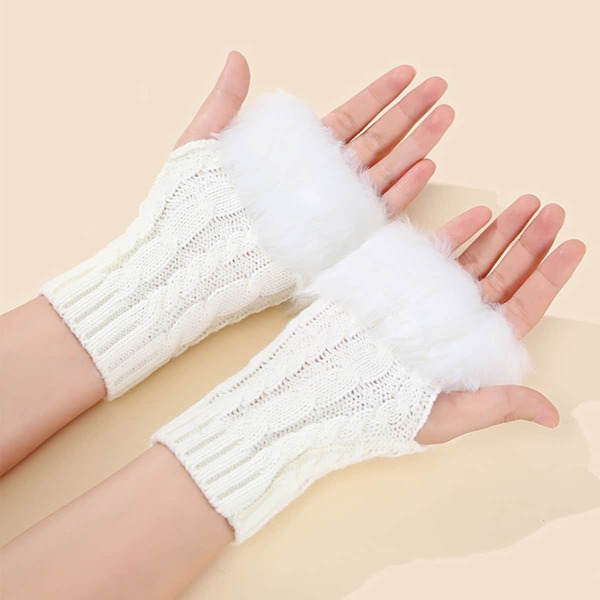 

Plain Knit Gloves, White