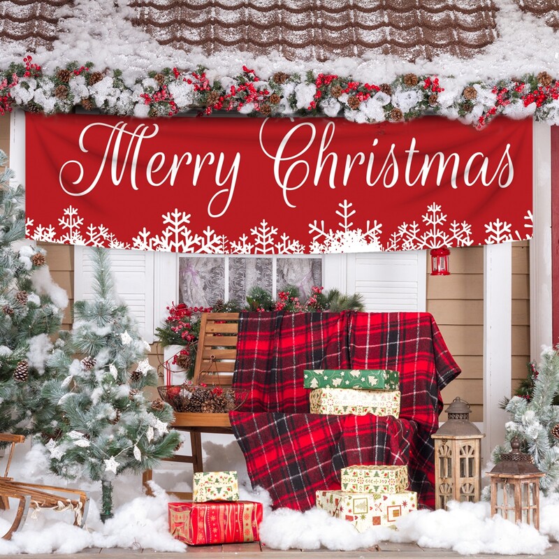 

1pc Christmas Decorative Banner, Red and white