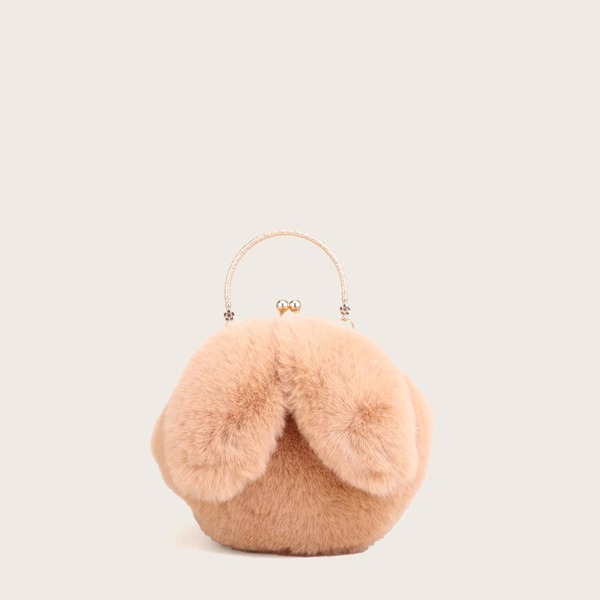 

Ear Decor Faux Fur Satchel Bag, Khaki