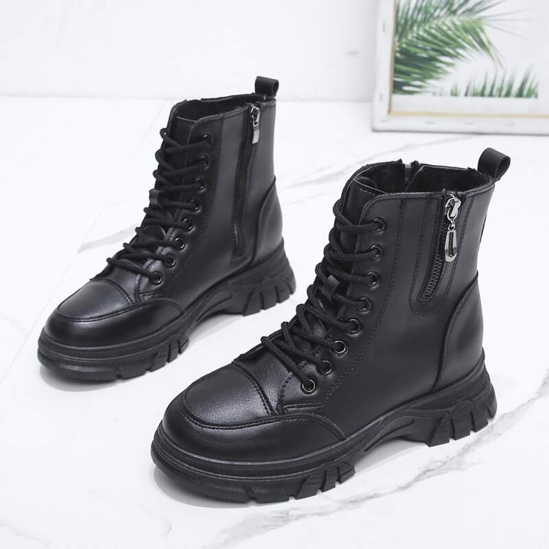 

Side Zip Lace-up Combat Boots, Black
