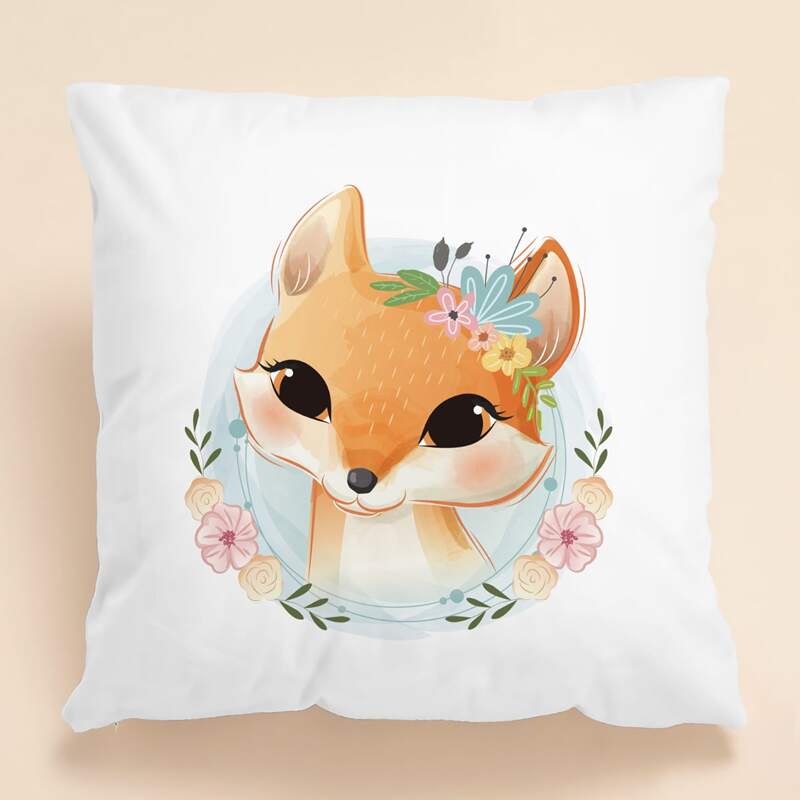 

Kids Cartoon Fox Cushion Cover Without Filler, White