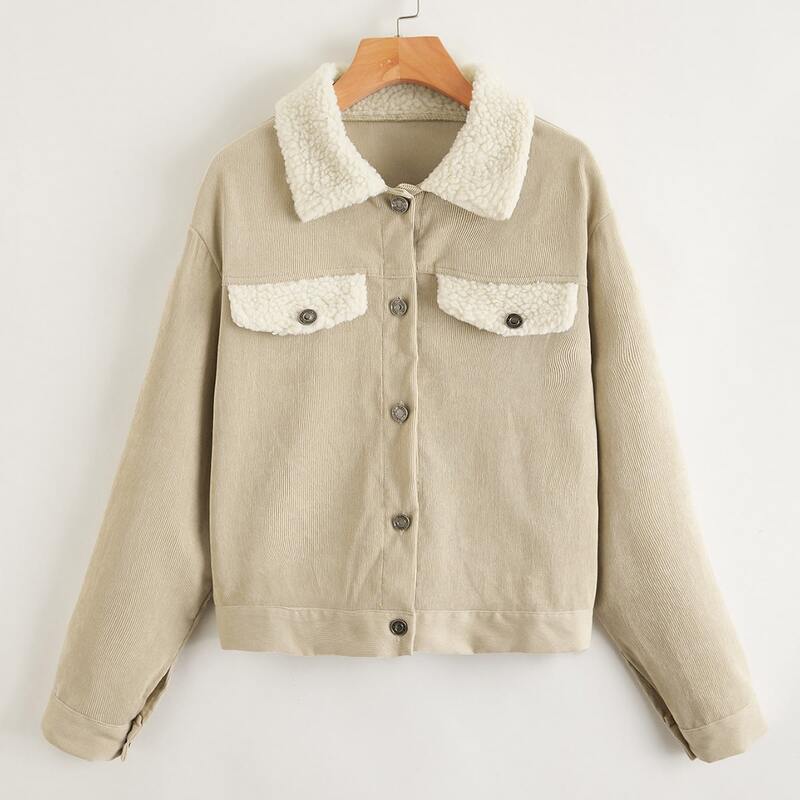 

Faux Shearling-Collar Trucker Jacket, Khaki