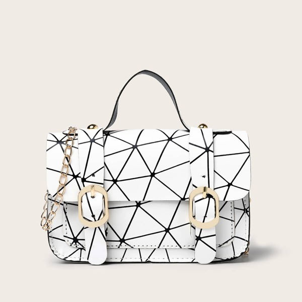 

Geometric Pattern Satchel Bag, White