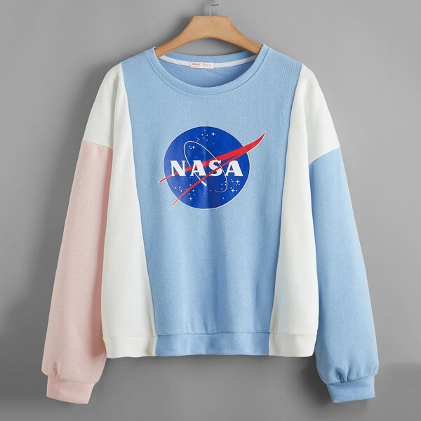 

Plus Color-block Letter Graphic Sweatshirt, Multicolor