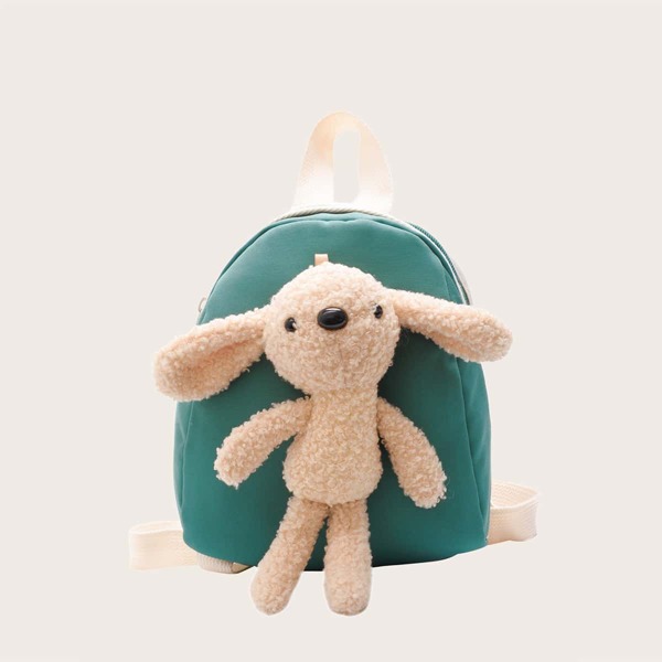 

Girls Plush Doll Decor Backpack, Green