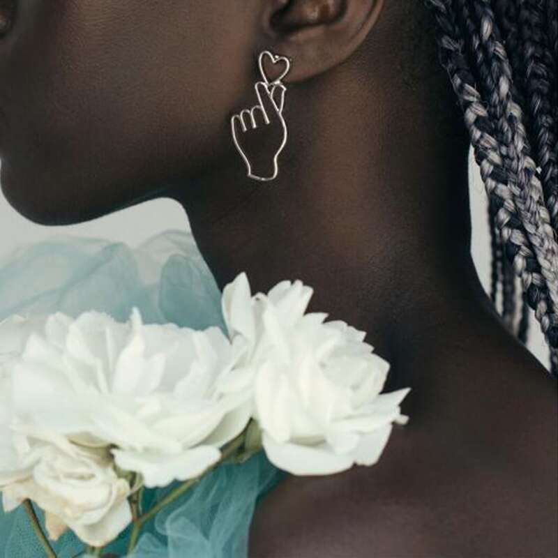 

Heart & Gesture Drop Earrings, Silver