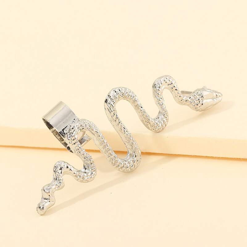 

1pc Snake Shaped Ear Cuff, Silver
