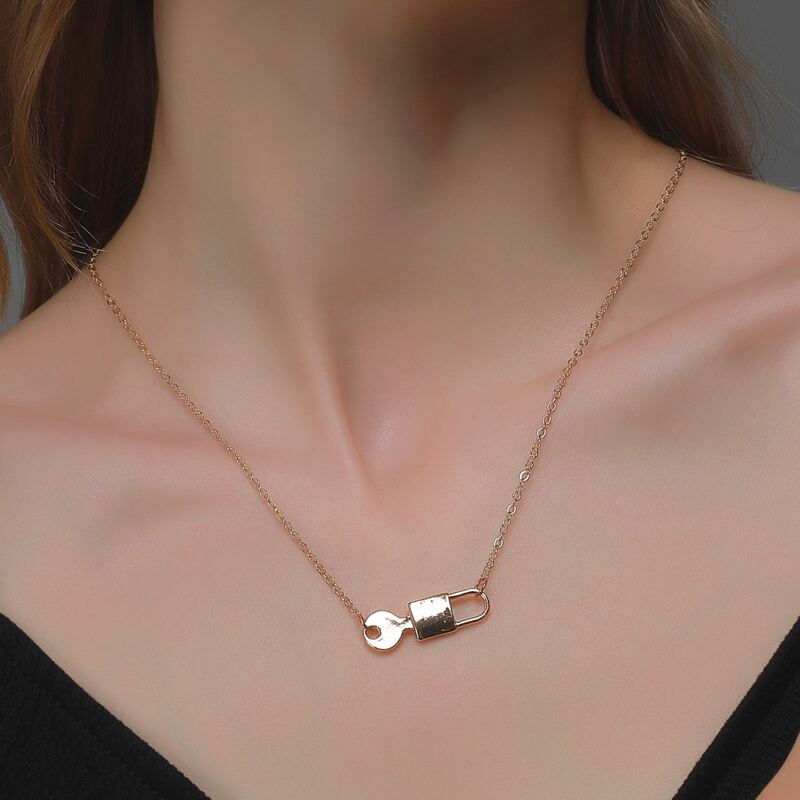 

Lock & Key Pendant Necklace, Gold