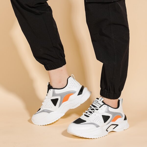 

Colorblock Lace-up Front Mesh Panel Chunky Sneakers, White