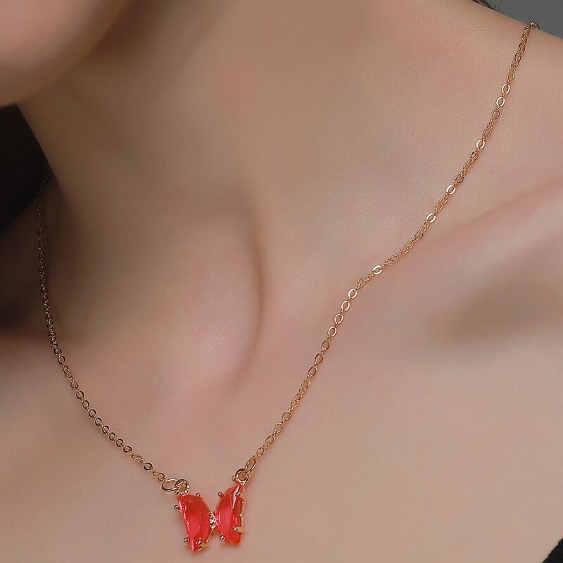 

Butterfly Pendant Necklace, Red