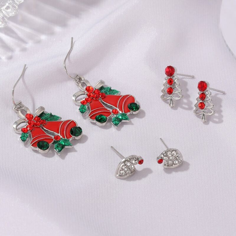 

3pairs Christmas Rhinestone Earrings, Multicolor