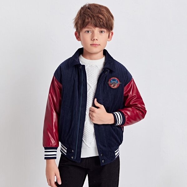 

Boys Patched Detail Mix Media Puffer Jacket, Navy blue