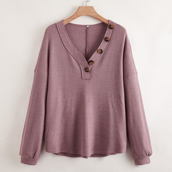 

Plus Drop Shoulder Button Front Tee, Mauve purple